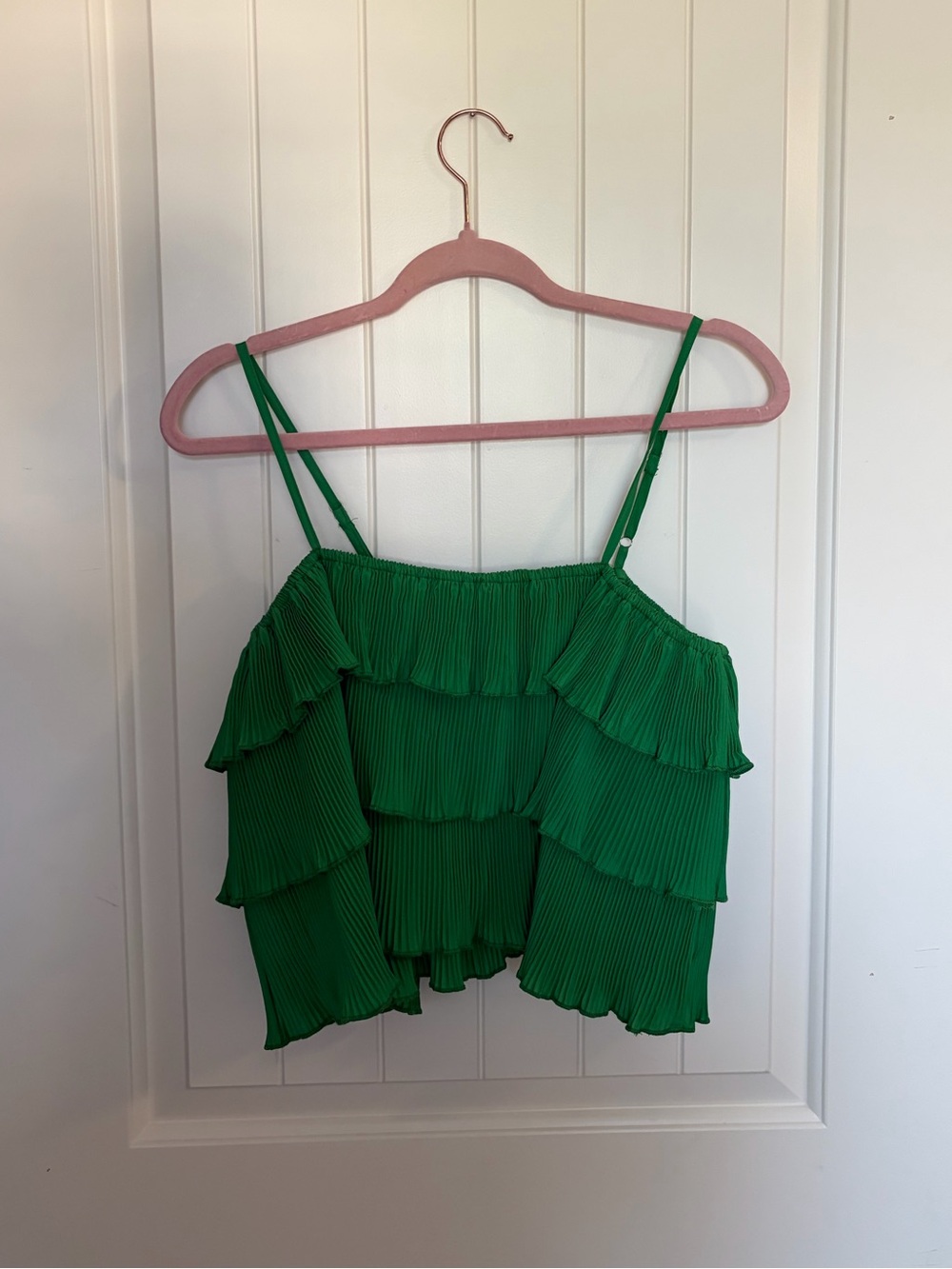 green pleated top